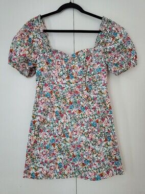 ASTR The Label Skylar Floral Puff Sleeve Mini Dress M